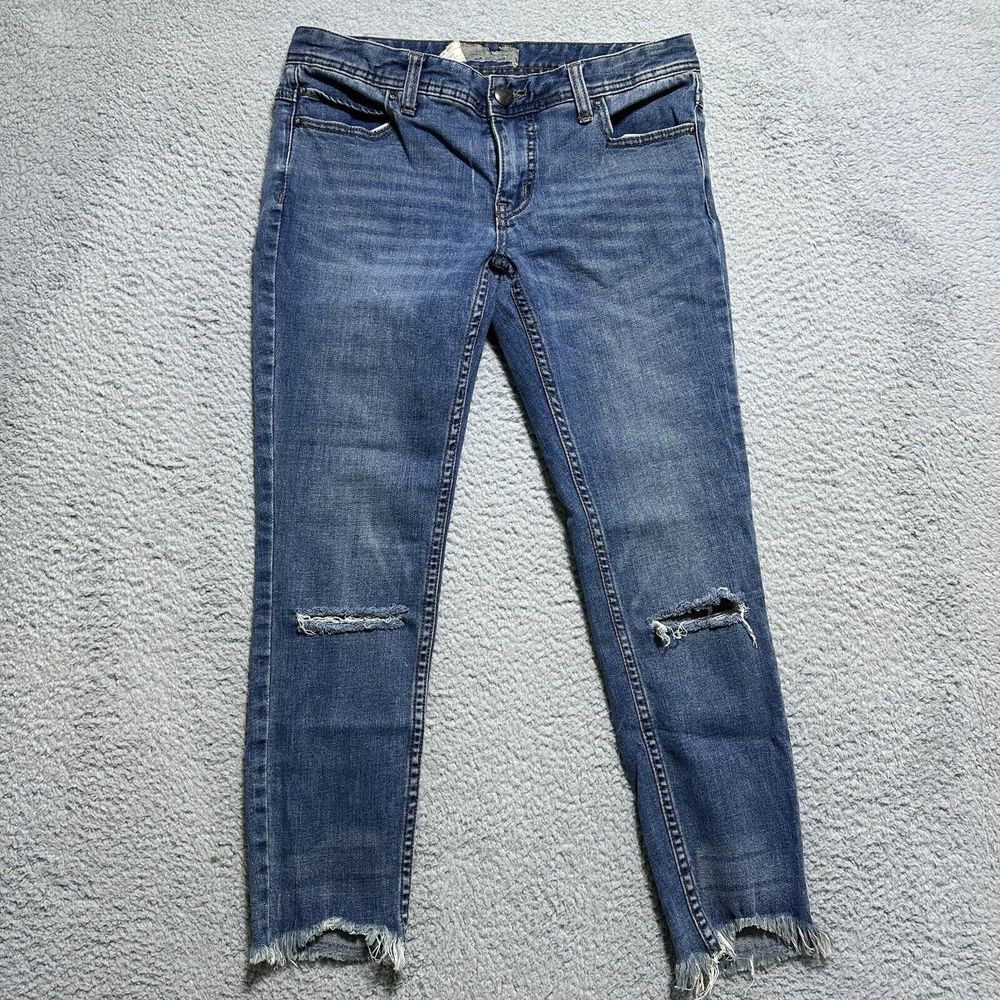 Free People High Rise Frayed Hem Skinny Denim Jeans Sz 27 Stretch 61855-16515125